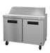 Hoshizaki SR48B-12 two-section sandwich prep table with stainless doors.