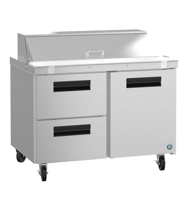 Hoshizaki SR48B-12D2 Refrigerator, two-section sandwich prep table with drawer/door combo.