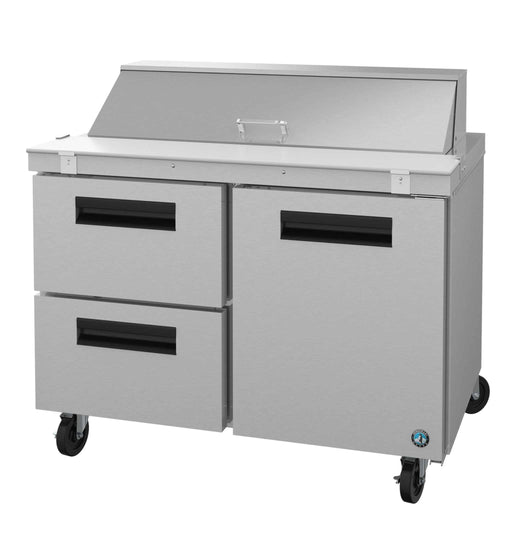 Hoshizaki SR48B-12D2 two-section sandwich prep table with drawer/door combo, stainless steel.