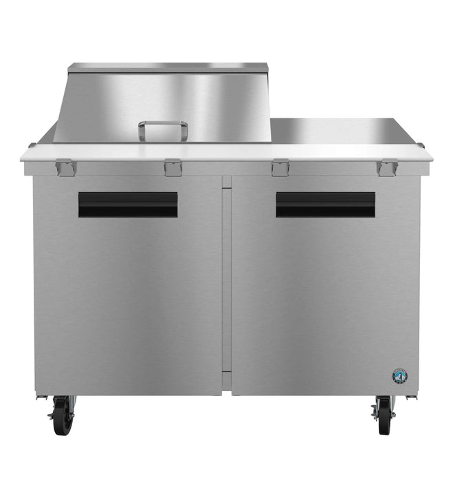 Hoshizaki SR48B-12M two-section mega top prep table with stainless doors.