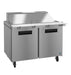 Hoshizaki SR48B-18M stainless steel mega top prep table refrigerator with two doors.