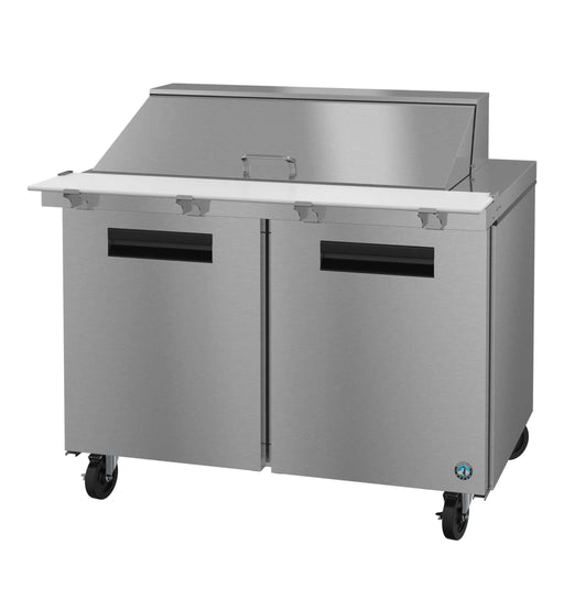 Hoshizaki SR48B-18M refrigerator, stainless steel two-section mega top prep table, commercial use