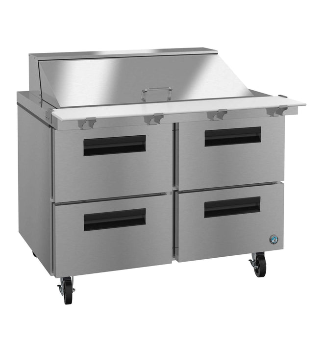 Hoshizaki SR48B-18MD4 Refrigerator, Two Section Mega Top Prep Table with Stainless Drawers.