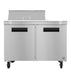 Hoshizaki SR48B-8 two-section stainless steel sandwich prep table refrigerator.