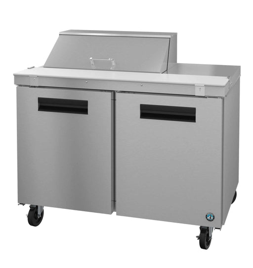 Two-section stainless steel sandwich prep refrigerator Hoshizaki SR48B-8 with durable doors.