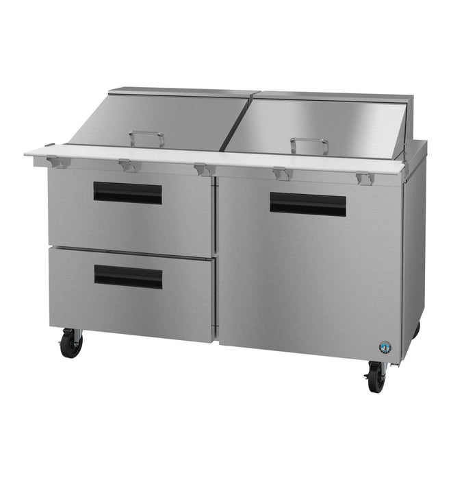 Hoshizaki SR60B-24MD2 refrigerator, two-section mega top prep table with drawer/door combo.