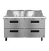 Hoshizaki SR60B-24MD4 Refrigerator, stainless steel two-section mega top prep table with drawers.