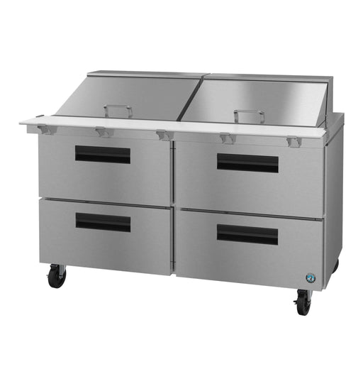 Hoshizaki SR60B-24MD4 two-section mega top prep table with stainless drawers.