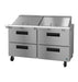 Hoshizaki SR60B-24MD4 two-section mega top prep table with stainless drawers.