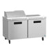 Hoshizaki SR60B-8 two-section sandwich prep table refrigerator with stainless steel doors.