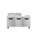 Hoshizaki SR72B-12 three section sandwich prep table refrigerator with stainless doors.