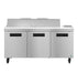 Hoshizaki SR72B-16 three-section stainless steel sandwich prep table refrigerator.