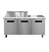 Hoshizaki SR72B-18M three-section stainless steel refrigerator prep table with doors.