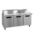 Hoshizaki SR72B-30M three-section mega top prep table with stainless doors.