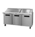 Hoshizaki SR72B-30M three-section stainless mega top prep table refrigerator.