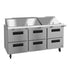 Hoshizaki SR72B-30MD6 three-section mega top prep table with stainless drawers.