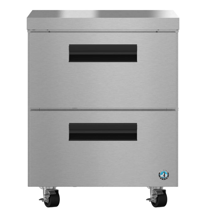 Hoshizaki UF27B-D2 single section undercounter freezer with stainless drawers.