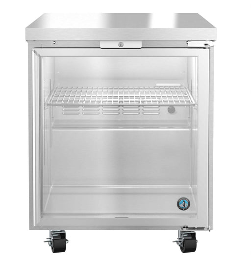 Hoshizaki UF27B-GLP01 undercounter freezer with single section and full glass door.