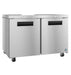 Hoshizaki UF48B-01 undercounter two-section stainless steel freezer with lock.