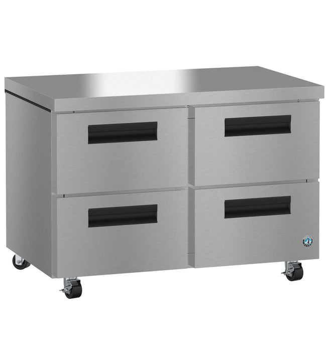 Hoshizaki UF48B-D4 two section undercounter freezer with stainless drawers.