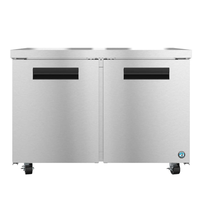 Hoshizaki UF48B two-section undercounter freezer with stainless steel doors.