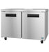 Hoshizaki UF48B two-section undercounter freezer with stainless doors.