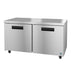 Stainless steel Hoshizaki UF60B-01 two-section undercounter freezer with lockable doors.