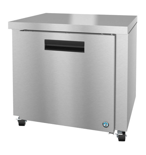 Hoshizaki UR36B stainless door undercounter refrigerator, single section, ideal for space-saving in tight kitchens.