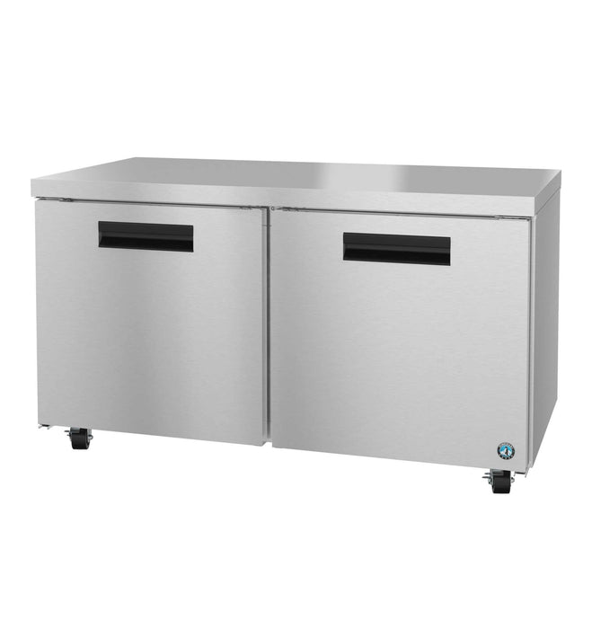 Hoshizaki UR60B two-section undercounter refrigerator with stainless doors.