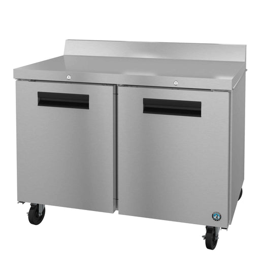 Hoshizaki WR48B-01 refrigerator, two section stainless doors, worktop fridge with locks.