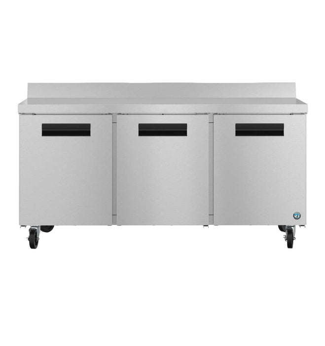 Hoshizaki WR72B three-section worktop refrigerator with stainless steel doors.